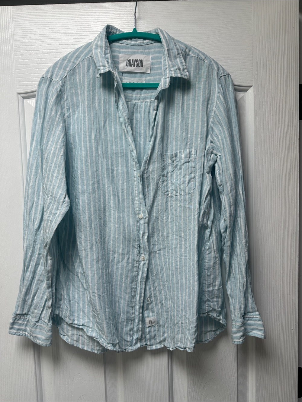 Grayson Women's Light Blue Striped Button-Front Shirt Hero sz4